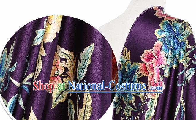 Chinese Classical Peony Pattern Design Purple Silk Fabric Asian Traditional Hanfu Mulberry Silk Material