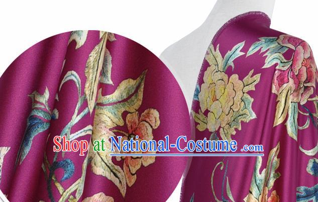 Chinese Classical Peony Pattern Design Amaranth Silk Fabric Asian Traditional Hanfu Mulberry Silk Material