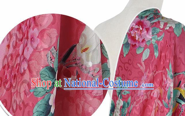 Chinese Classical Hibiscus Pattern Design Peach Pink Silk Fabric Asian Traditional Hanfu Mulberry Silk Material