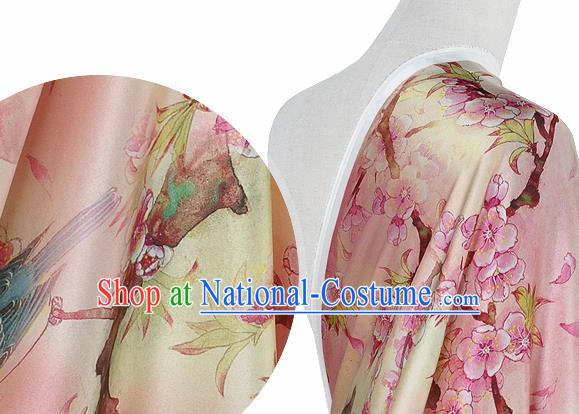 Chinese Classical Peach Flowers Pattern Design Pink Silk Fabric Asian Traditional Hanfu Mulberry Silk Material