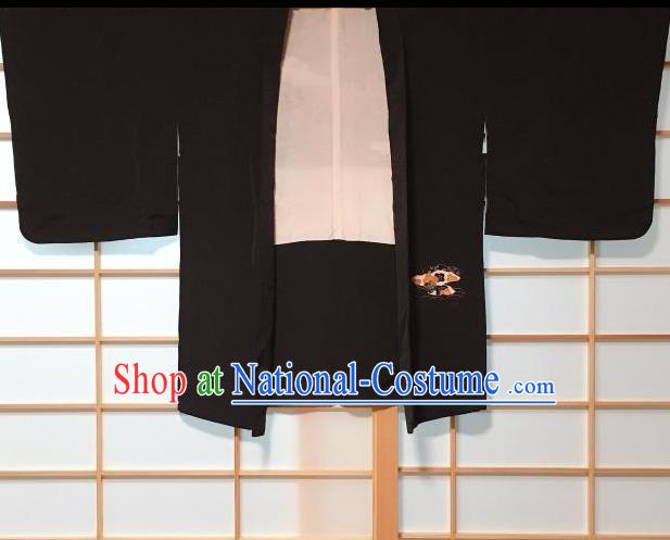 Japanese Traditional Embroidered Black Haori Jacket Japan Kimono Overwear Costume for Men