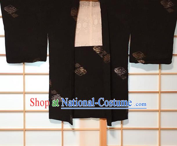 Japanese Traditional Embroidered Diamond Pattern Black Haori Jacket Japan Kimono Overwear Costume for Men