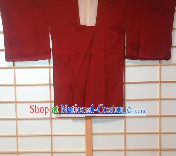 Japanese Traditional Pattern Dark Red Haori Jacket Japan Kimono Overwear Costume for Men