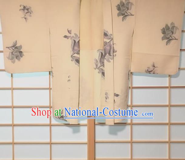 Japanese Traditional Flowers Pattern Beige Haori Jacket Japan Kimono Overwear Costume for Men