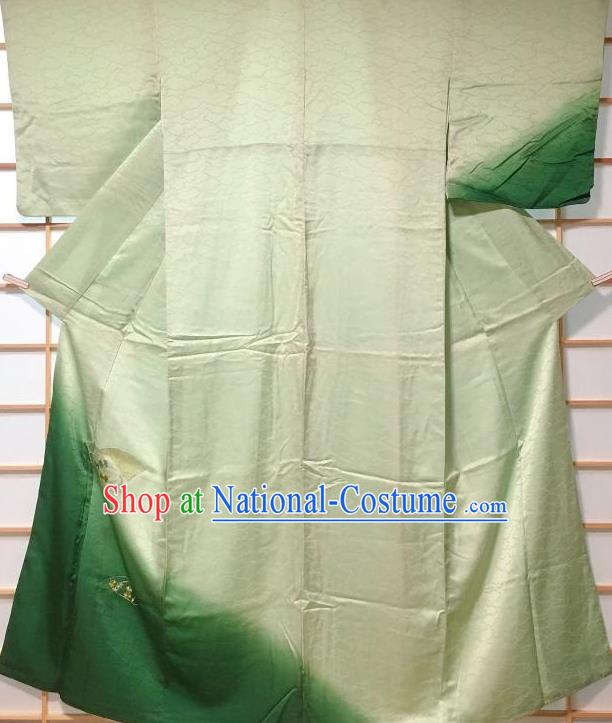 Japanese Traditional Embroidered Green Furisode Kimono Japan Yukata Dress Costume for Women