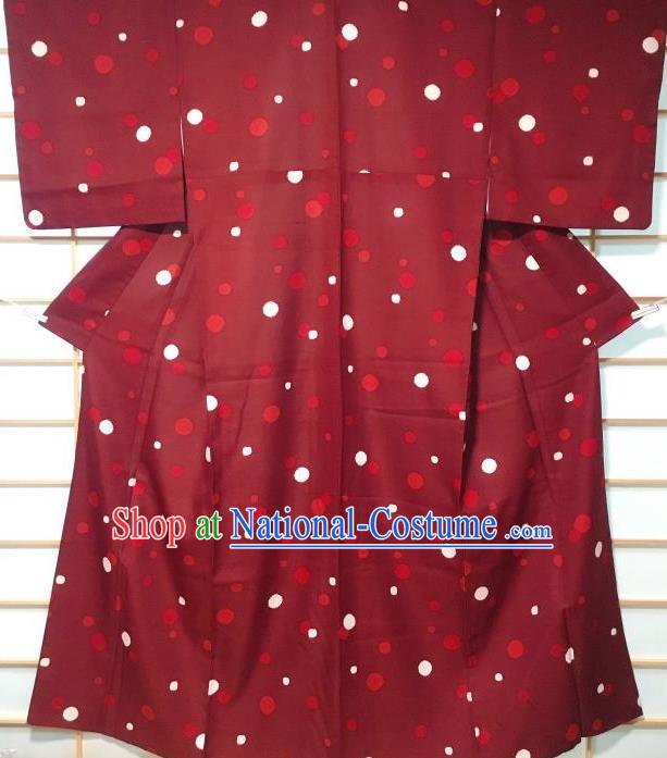 Japanese Traditional Dark Red Furisode Kimono Japan Yukata Dress Costume for Women