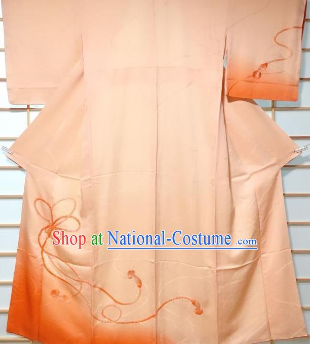 Japanese Traditional Embroidered Light Orange Furisode Kimono Japan Yukata Dress Costume for Women