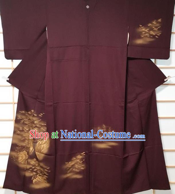 Traditional Japanese Classical Maple Leaf Pattern Purple Kimono Asian Japan Yukata Costume for Men