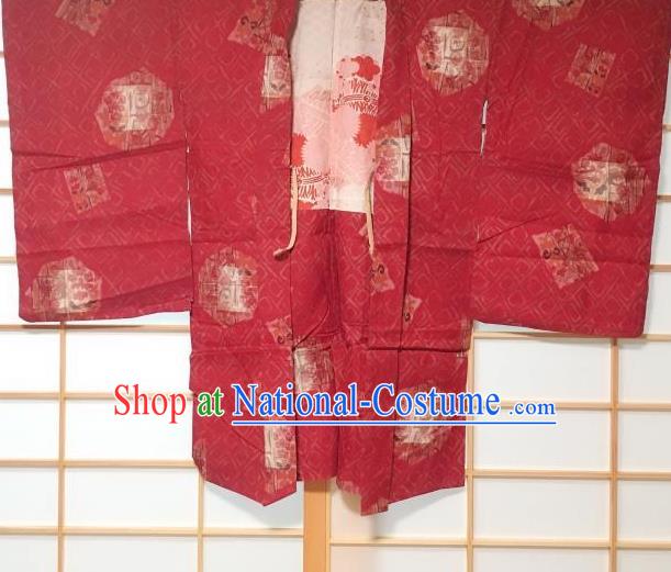 Japanese Traditional Pattern Red Haori Jacket Japan Kimono Overcoat Costume for Men