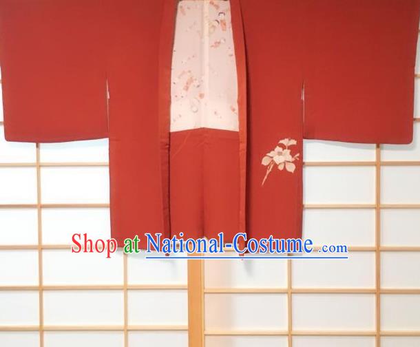 Japanese Traditional Embroidered Flower Pattern Red Haori Jacket Japan Kimono Overcoat Costume for Men