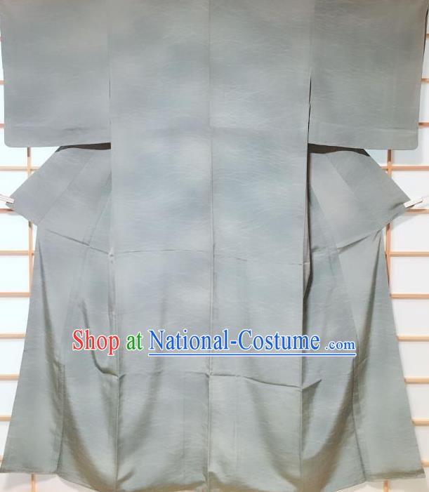 Japanese Classical Pattern Grey Silk Kimono Japan Traditional Yukata Dress Costume for Women