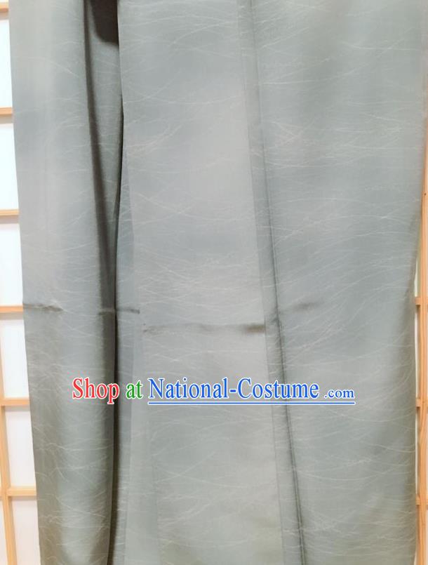 Japanese Classical Pattern Grey Silk Kimono Japan Traditional Yukata Dress Costume for Women