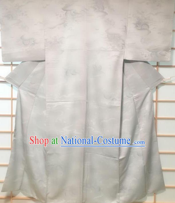 Traditional Japanese Classical Pattern Grey Silk Kimono Japan Yukata Costume for Men