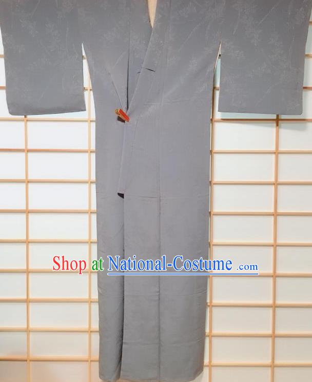 Japanese Traditional Pattern Grey Silk Iromuji Kimono Japan Yukata Dress Costume for Women