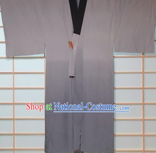 Traditional Japanese Ukiyoe Pattern Grey Hanten Kimono Japan Yukata Costume for Men