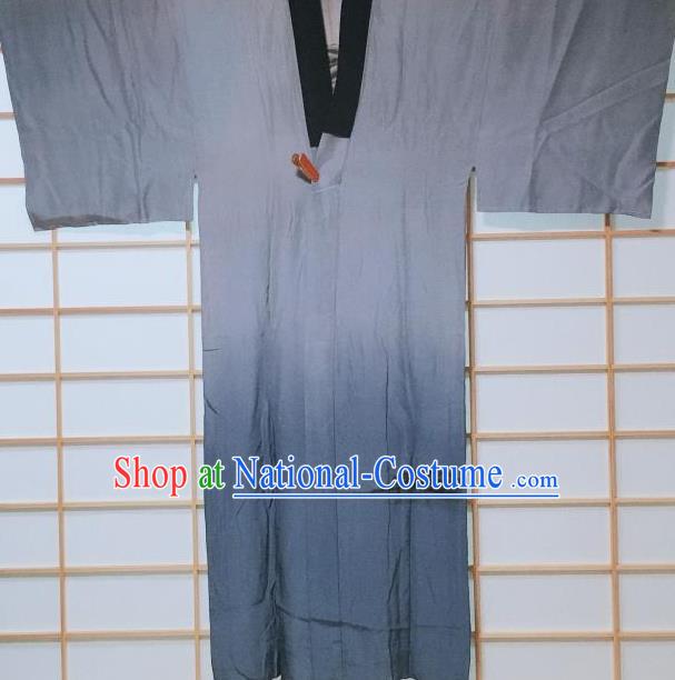 Traditional Japanese Landscape Pattern Navy Hanten Kimono Japan Yukata Costume for Men