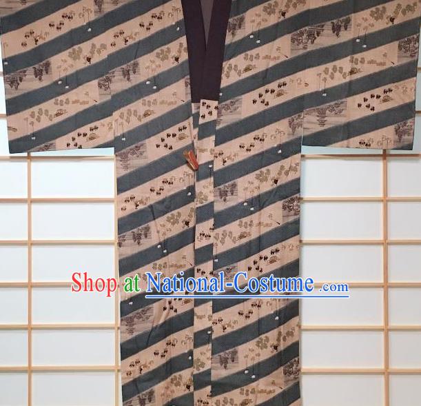 Traditional Japanese Ukiyoe Pattern Ginger Hanten Kimono Japan Yukata Costume for Men