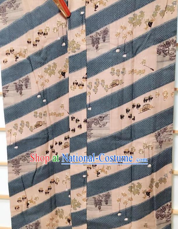 Traditional Japanese Ukiyoe Pattern Ginger Hanten Kimono Japan Yukata Costume for Men