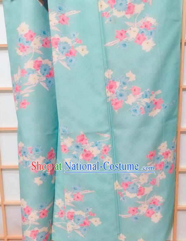 Traditional Japanese Green Kimono Japan Classical Flowers Pattern Yukata Dress Costume for Women