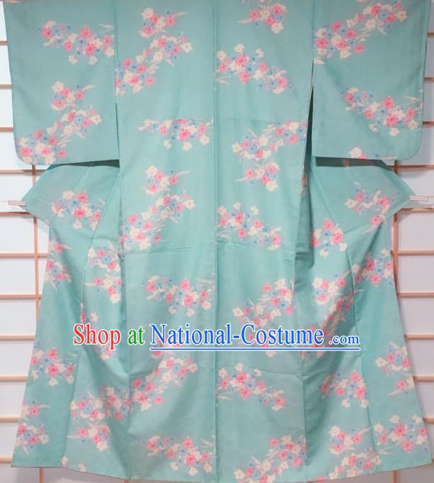 Traditional Japanese Green Kimono Japan Classical Flowers Pattern Yukata Dress Costume for Women