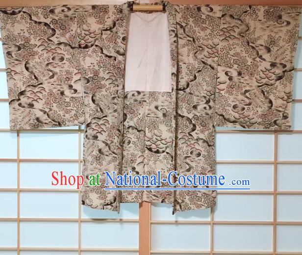 Japanese Traditional Ink Chrysanthemum Pattern Haori Jacket Japan Kimono Overcoat Costume for Men