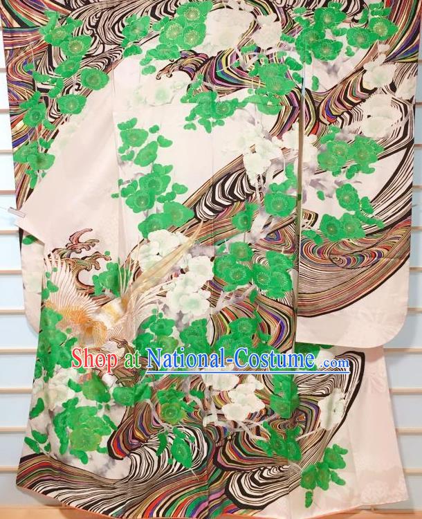 Japanese Classical Eagle Pine Pattern Furisode Kimono Japan Traditional Yukata Dress Costume for Women