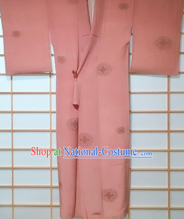 Japanese Classical Round Pattern Pink Kimono Japan Traditional Yukata Dress Costume for Women