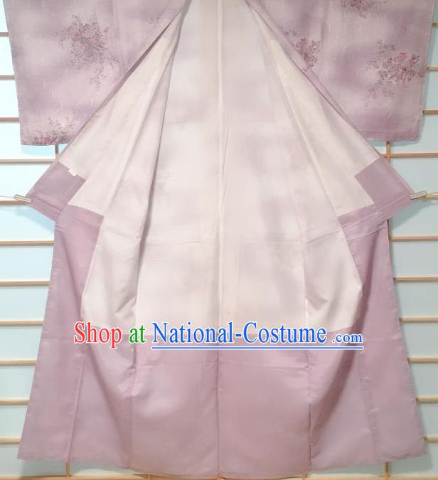 Japanese Classical Peony Pattern Lilac Kimono Japan Traditional Yukata Dress Costume for Women