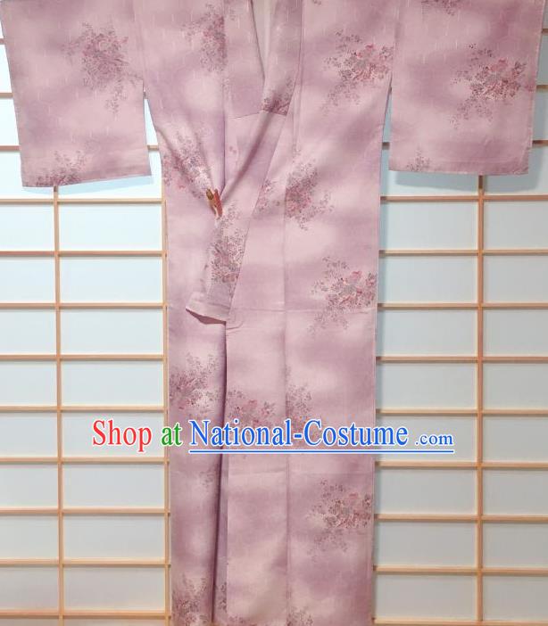 Japanese Classical Peony Pattern Lilac Kimono Japan Traditional Yukata Dress Costume for Women