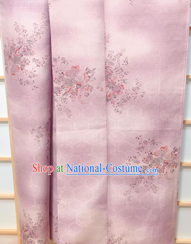 Japanese Classical Peony Pattern Lilac Kimono Japan Traditional Yukata Dress Costume for Women