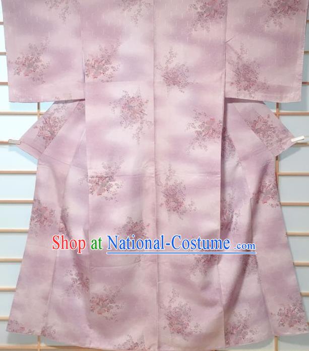 Japanese Classical Peony Pattern Lilac Kimono Japan Traditional Yukata Dress Costume for Women