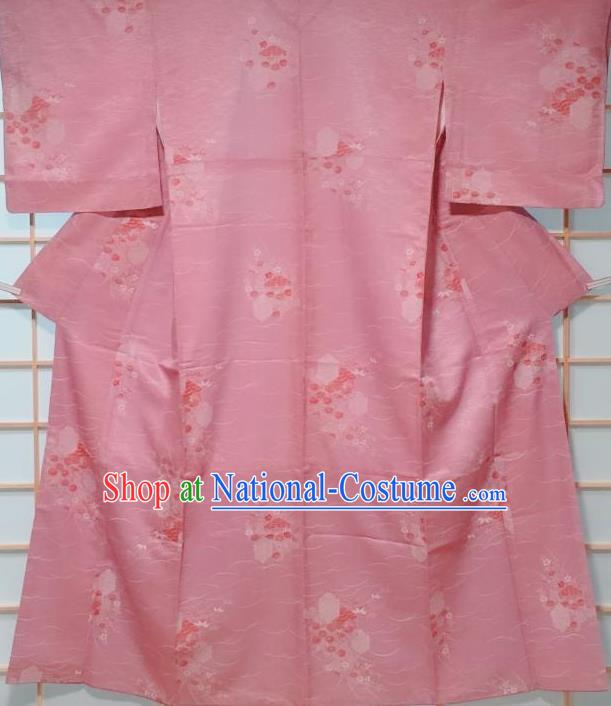 Japanese Classical Chrysanthemum Pattern Deep Pink Kimono Japan Traditional Yukata Dress Costume for Women