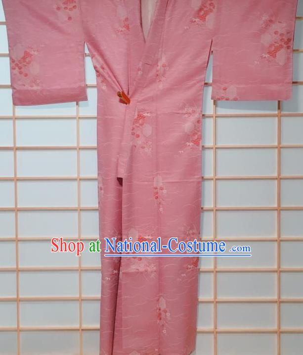 Japanese Classical Chrysanthemum Pattern Deep Pink Kimono Japan Traditional Yukata Dress Costume for Women