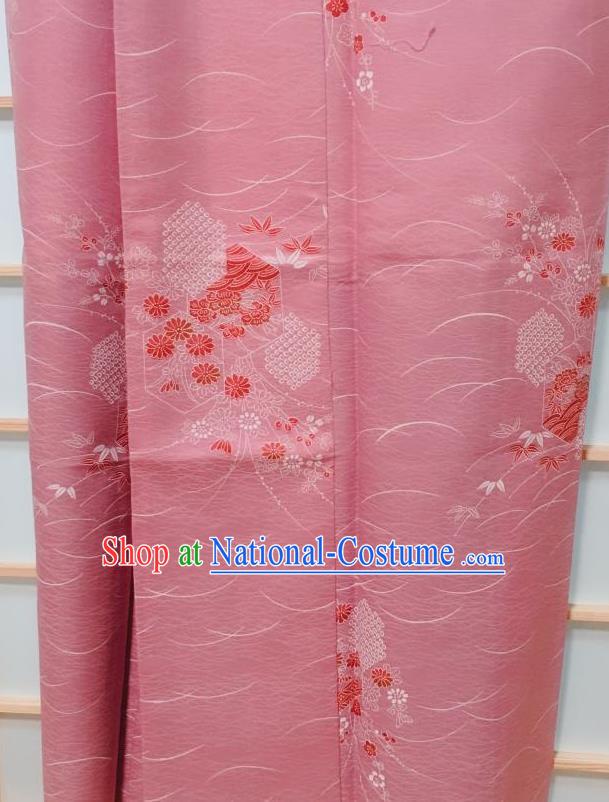 Japanese Classical Chrysanthemum Pattern Deep Pink Kimono Japan Traditional Yukata Dress Costume for Women