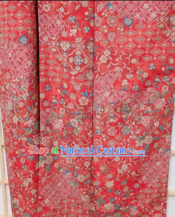 Japanese Classical Oriental Cherry Pattern Red Kimono Japan Traditional Yukata Dress Costume for Women