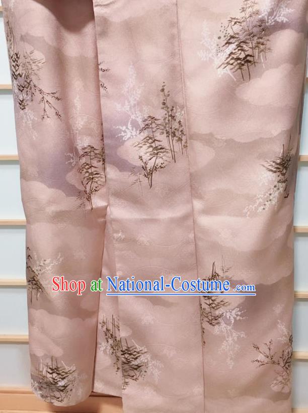 Traditional Japanese Lilac Kimono Japan Classical Tree Pattern Yukata Dress Costume for Women