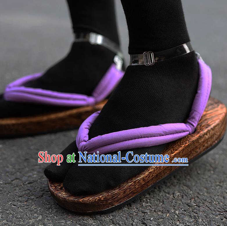 Traditional Japanese Samurai Purple Geta Slippers Asian Japan Clogs Shoes for Women