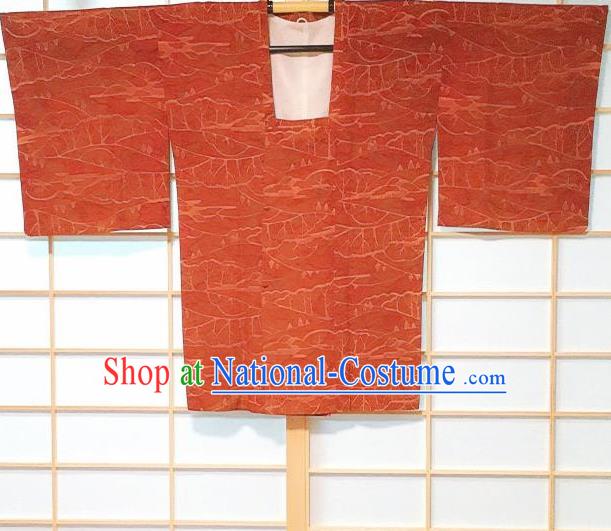 Japanese Traditional Classical Pattern Orange Haori Jacket Japan Kimono Overcoat Costume for Women