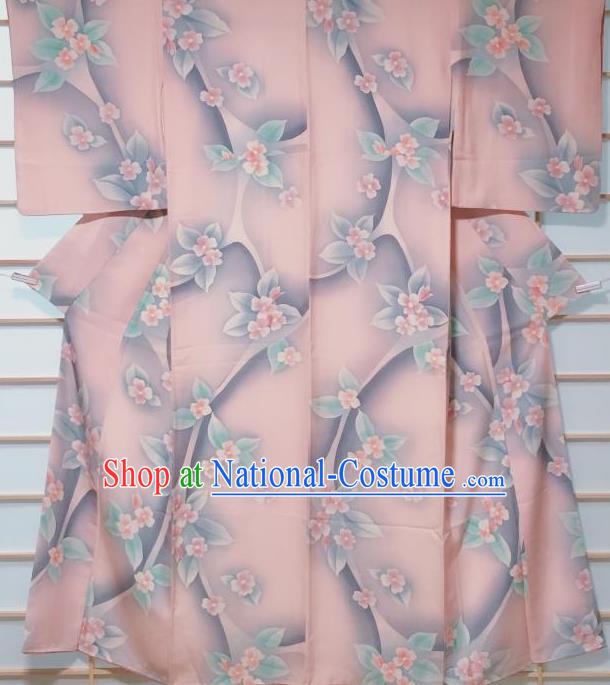 Traditional Japanese Pink Kimono Japan Classical Flowers Pattern Yukata Dress Costume for Women