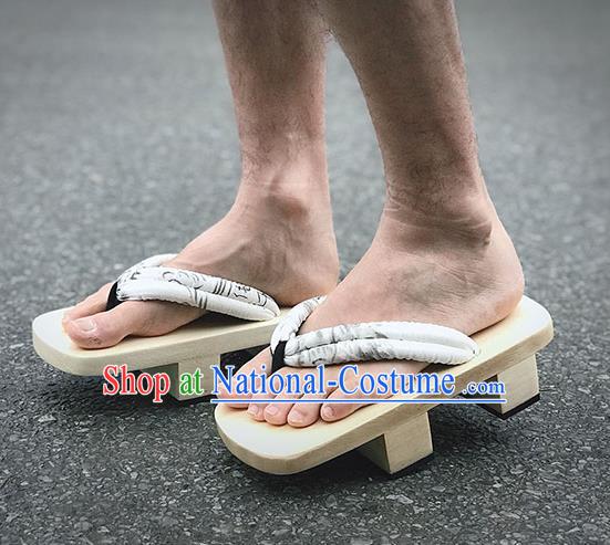 Traditional Japanese White Flip Flops Bidentate Clogs Slippers Asian Japan Geta Shoes for Men