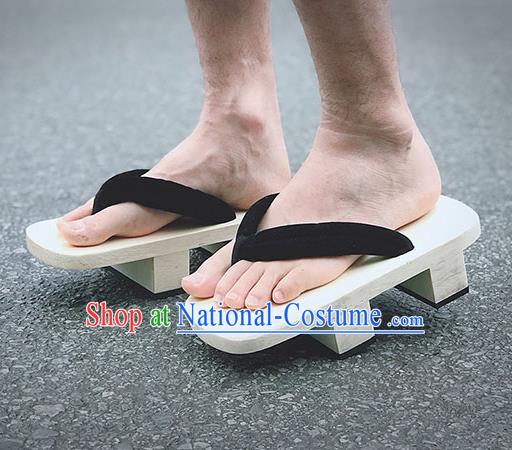 Traditional Japanese Black Flip Flops Bidentate Clogs Slippers Asian Japan Geta Shoes for Men