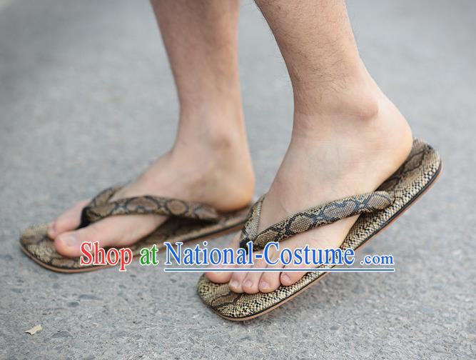 Japanese Traditional Snakeskin Pattern Golden Flip Flops Clogs Slippers Asian Japan Geta Shoes for Men