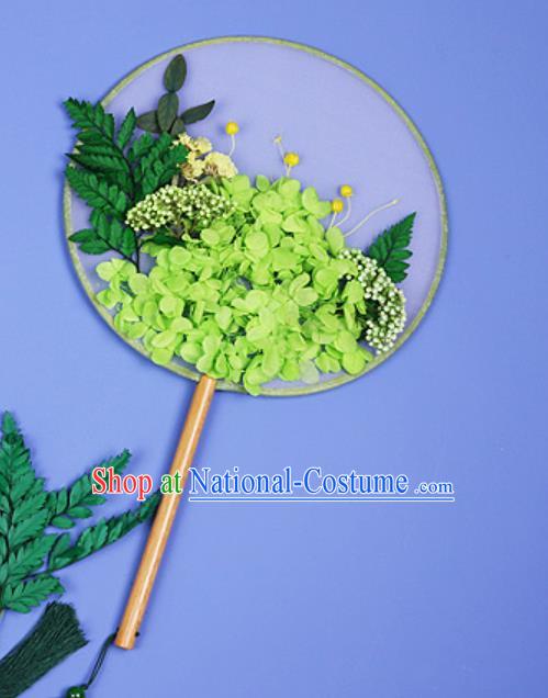 Chinese Traditional Green Grass Palace Fans Handmade Round Fan for Women