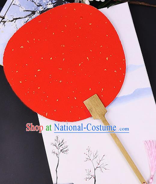 Chinese Traditional Red Art Paper Palace Fans Handmade Round Fan for Women