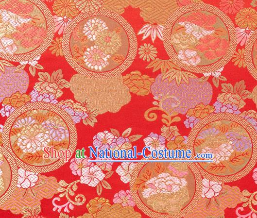 Chinese Classical Chrysanthemum Bamboo Pattern Design Red Brocade Fabric Asian Traditional Hanfu Satin Material