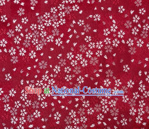 Asian Japanese Traditional Sakura Pattern Design Purplish Red Brocade Fabric Kimono Tapestry Satin