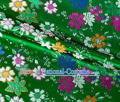 Japanese Traditional Sakura Pattern Design Green Brocade Fabric Asian Kimono Tapestry Satin