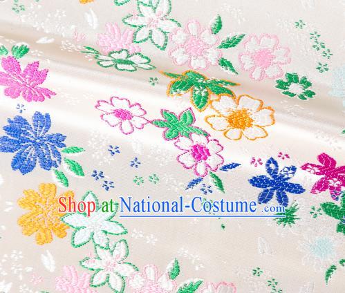 Japanese Traditional Sakura Pattern Design White Brocade Fabric Asian Kimono Tapestry Satin