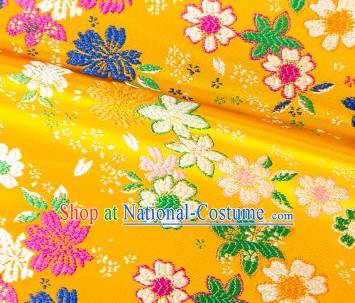 Japanese Traditional Sakura Pattern Design Golden Brocade Fabric Asian Kimono Tapestry Satin