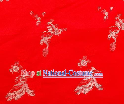 Chinese Classical Phoenix Peony Pattern Design Red Brocade Fabric Asian Traditional Hanfu Satin Material